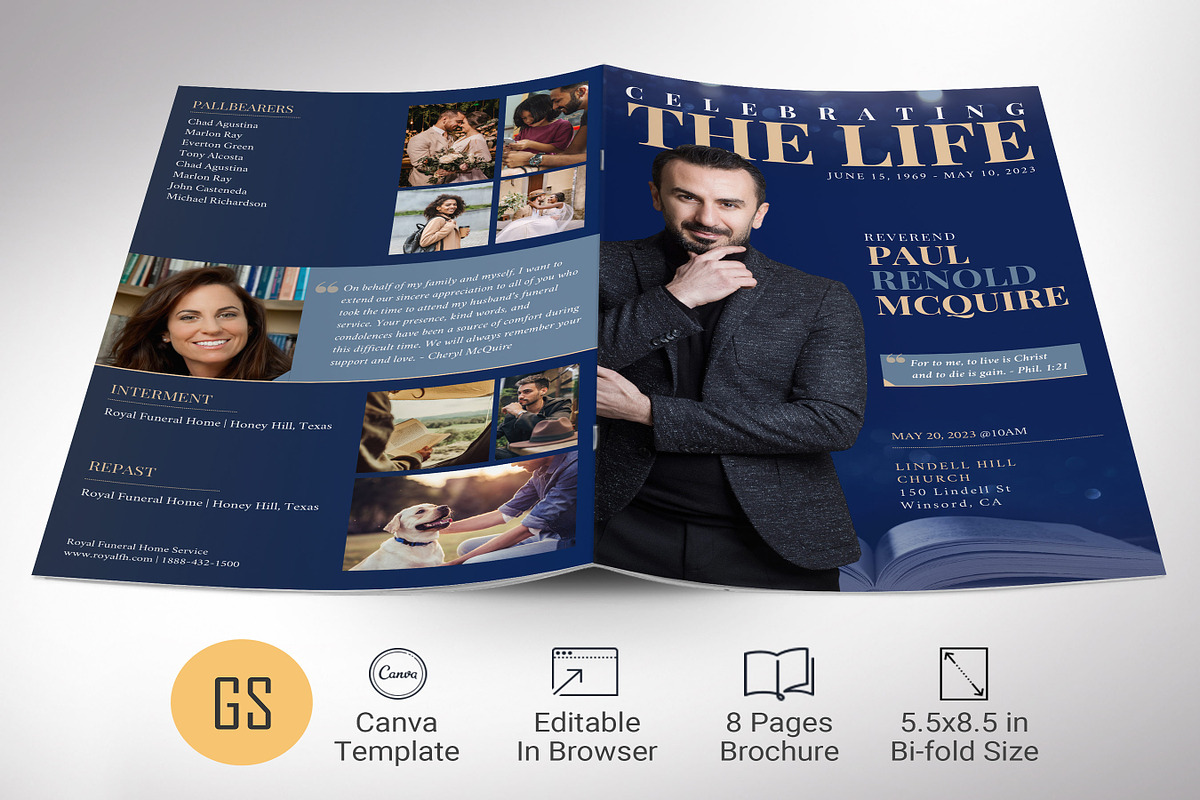 Blue Life Funeral Program Template, a Brochure Template by Godserv Designs (Photo 2 of 11)