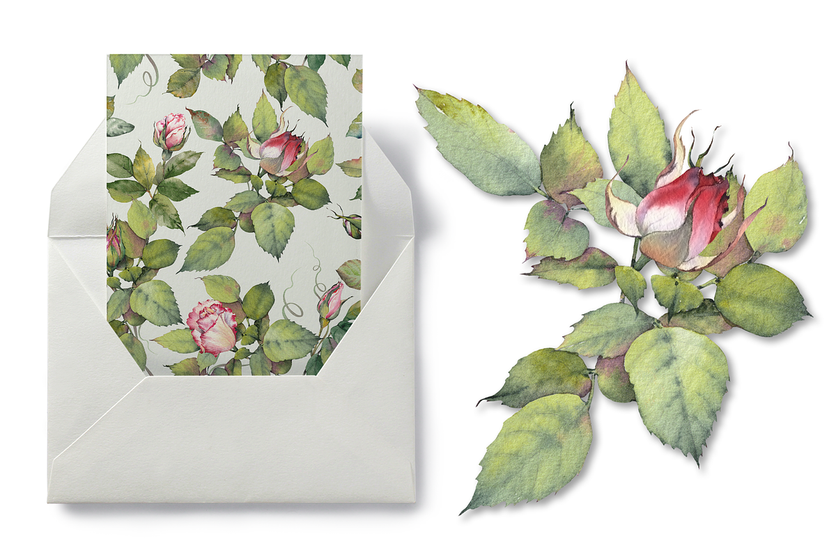 Watercolor Garden Rose Patterns, a Pattern Graphic by Jeanna Draw (Photo 5 of 12)