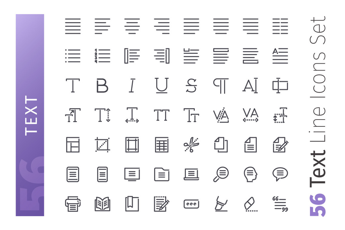 Text Line Icons Set, an Outline Icon by Voysla's Shop (Photo 2 of 4)
