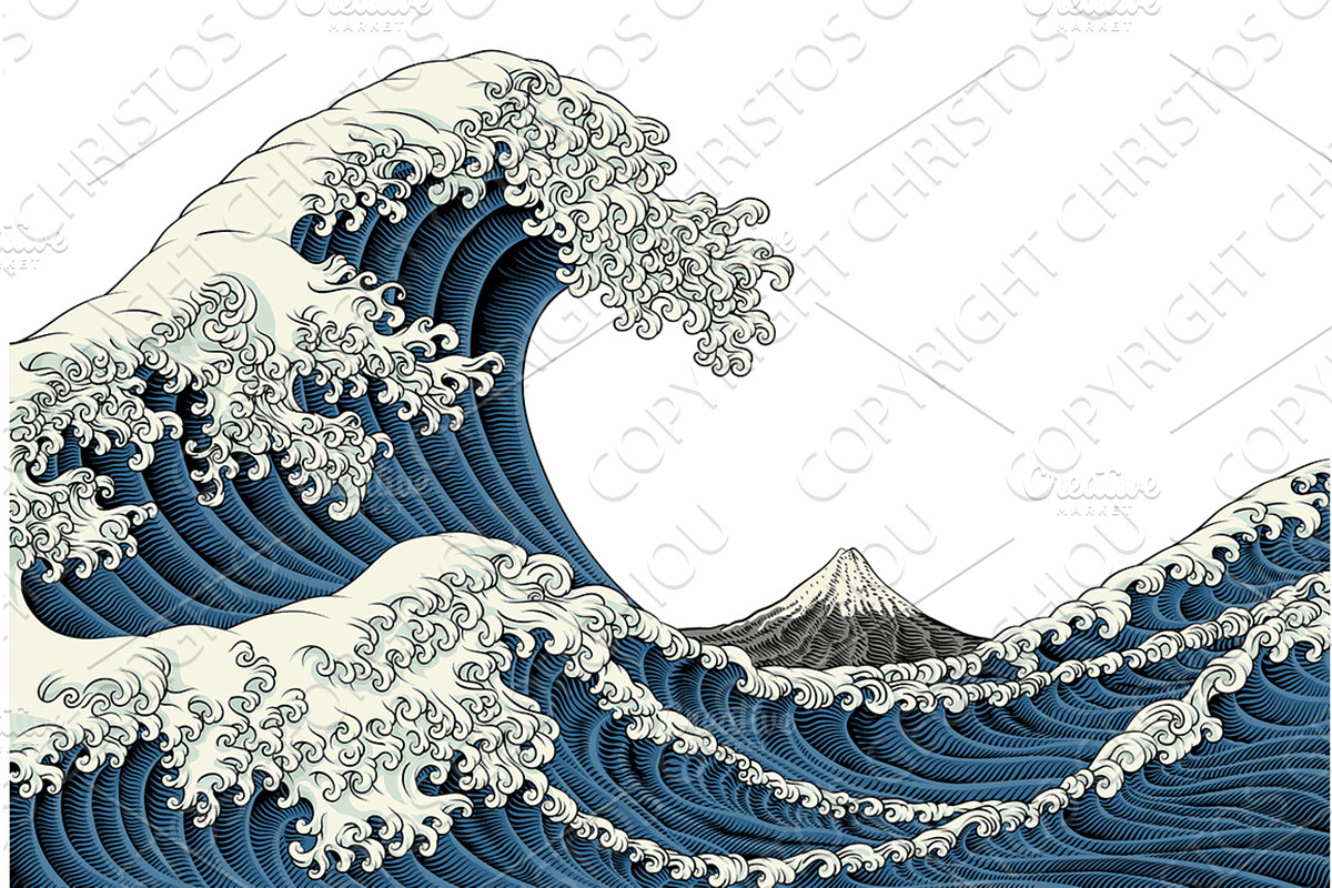 Japanese Great Wave Sea Japan, an Illustration by Christos Georghiou
