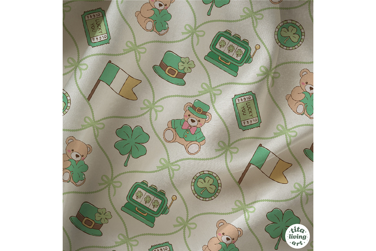 Lucky Teddy Bear Seamless Pattern, a Seasonal Illustration by TitaLivingArt (Photo 3 of 13)