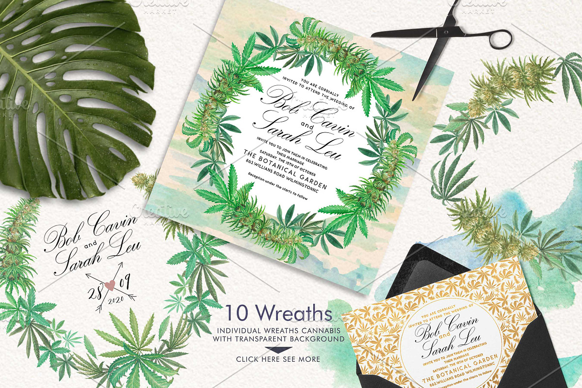Watercolor Marijuana Set, a Healthcare Illustration by Graphobia (Photo 2 of 9)