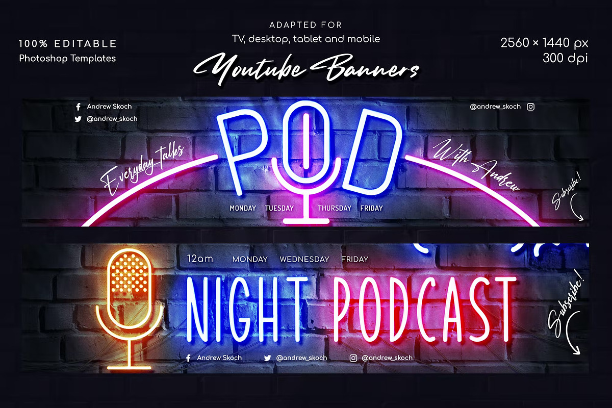 Neon Podcast YouTube Templates, a Social Media Template by Andrew Skoch Design (Photo 4 of 8)