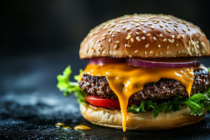 Close up on a gourmet cheeseburger, a Food & Drink Photo by MistyDay