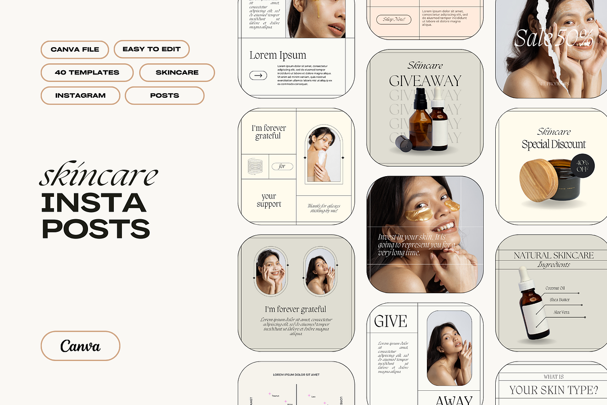 Skincare Instagram Post Templates, a Social Media Template by marmaries (Photo 1 of 6)