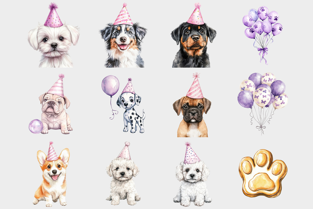 Watercolor Puppy Birthday Clipart, a Seasonal Illustration by Design Market (Photo 3 of 5)
