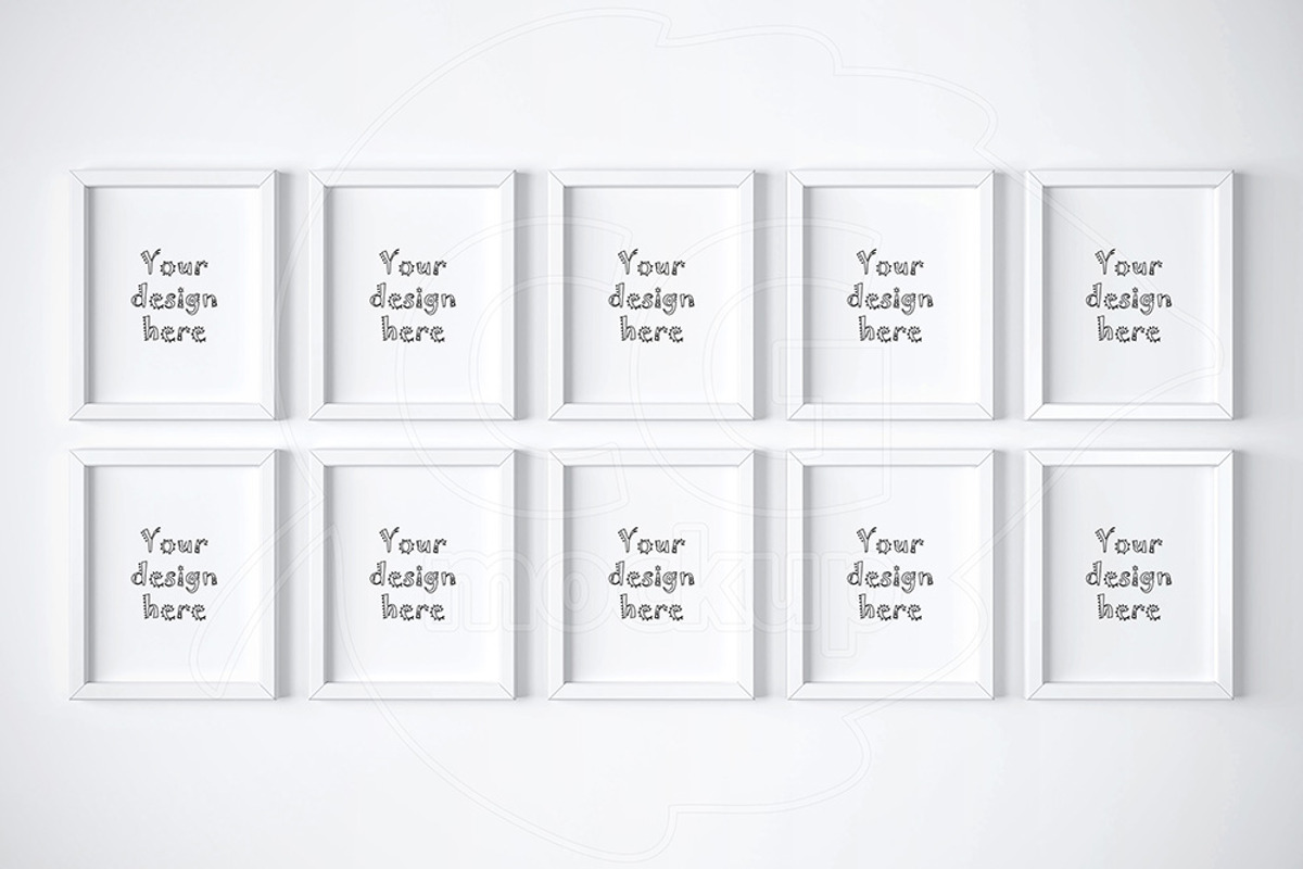Kit of 10 white frames mockup, a Print Template by CGmockup