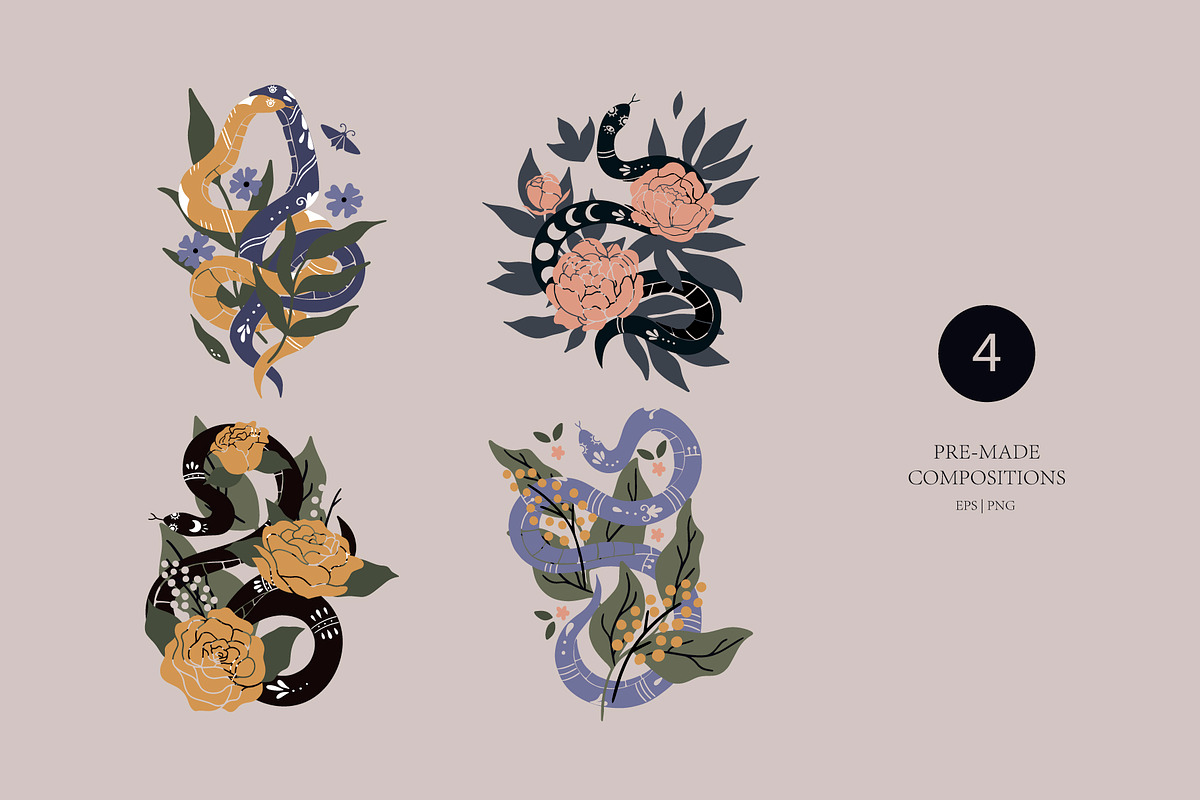 Modern snakes & Floral set., an Object Graphic by Alona Savchuk (Photo 9 of 14)