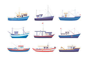 fishing boats. fishery attributes, a Transportation Illustration by Multigon