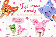 Watercolor Ice Cream Animals, an Illustration by TanataDesign (Thumbnail 1 of 4)