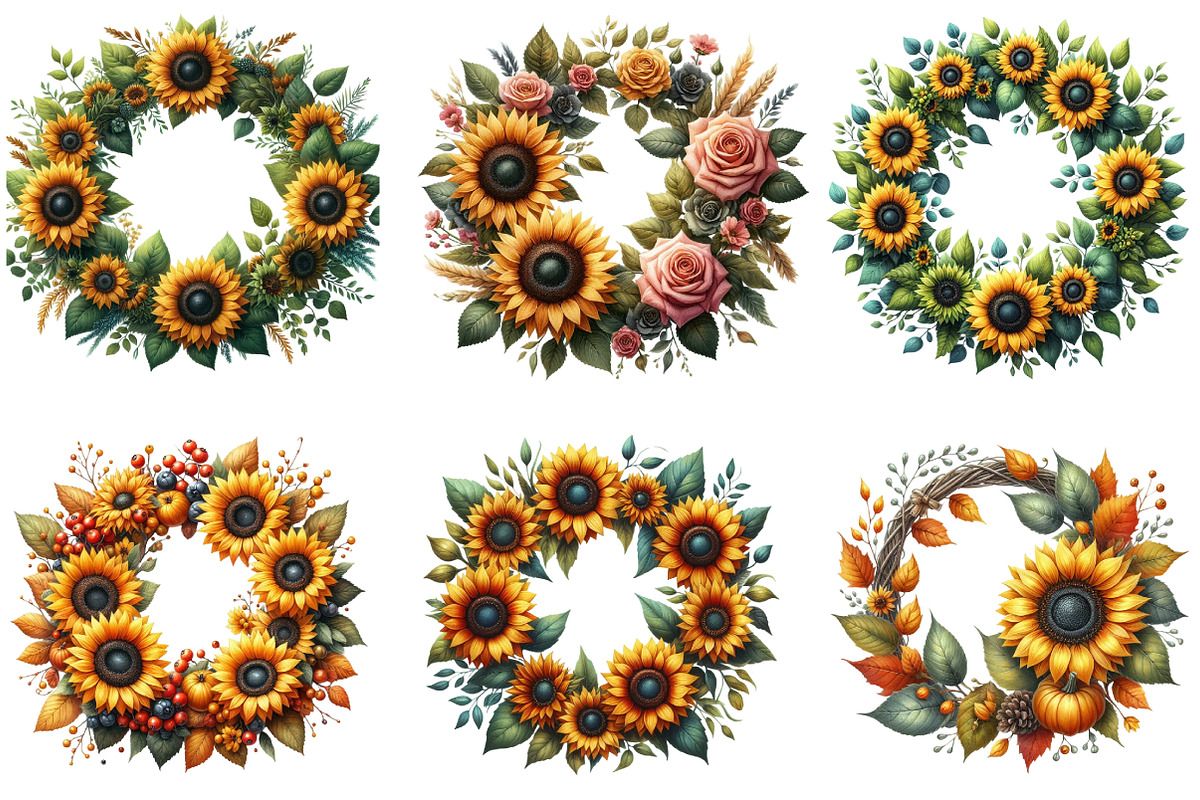 Sunflower Wreaths Clipart, an Illustration by DreamArtGraphic (Photo 3 of 5)