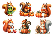 Watercolor Autumn Squirrels Clipart, an Animal Illustration by cherrydesign (Thumbnail 3 of 4)