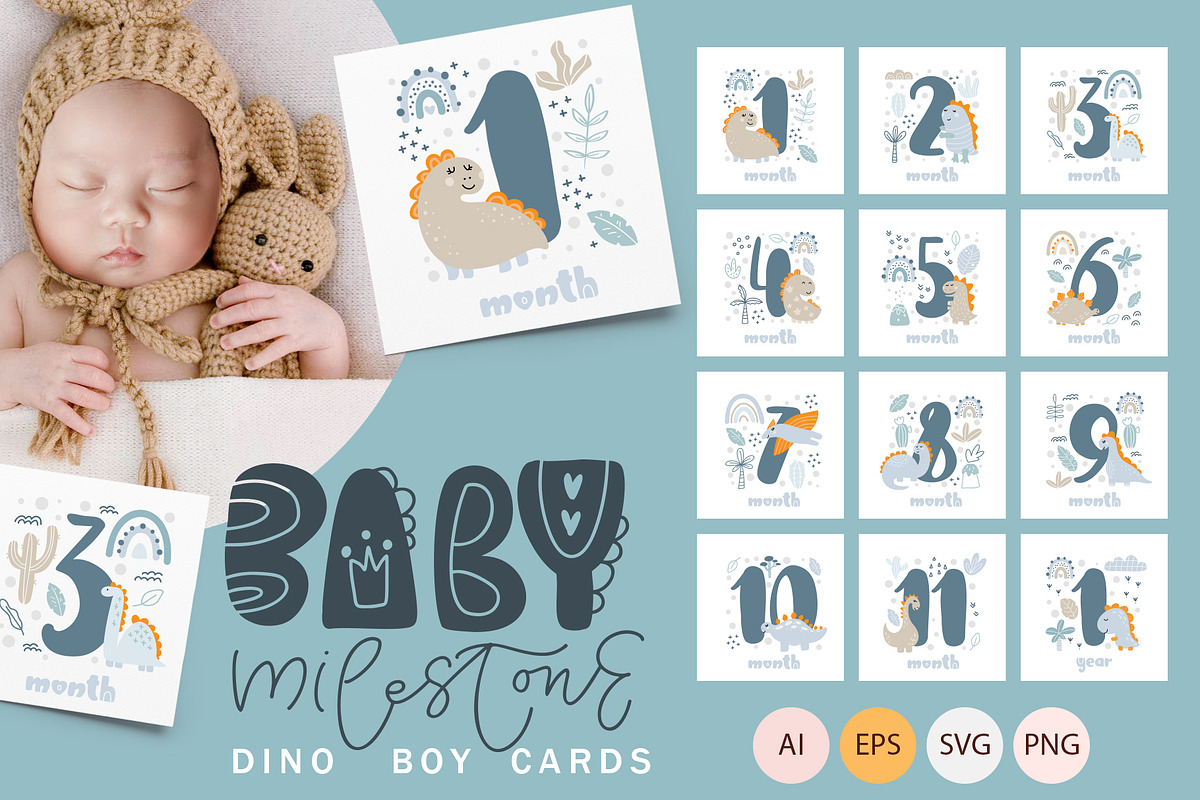 Baby Milestone Dino Boy Cards, an Object Graphic by Happy Letters (Photo 1 of 5)