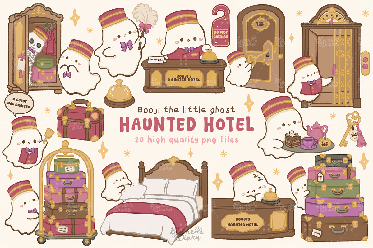 Cute Ghost Haunted Hotel Clipart, a Seasonal Illustration by Blumensdiary (Photo 1 of 6)