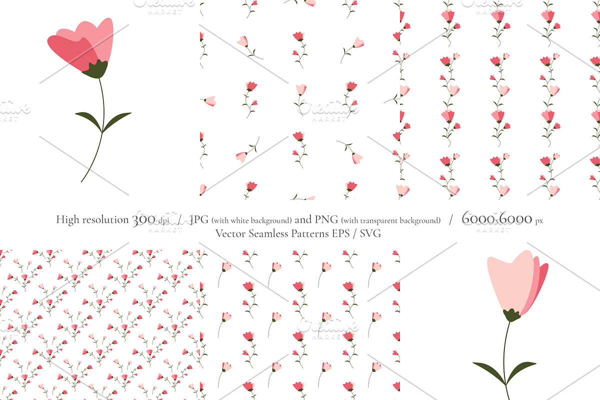 Pink Tulip Seamless Patterns Pack, a Pattern Graphic by Nadia Semyroz (Photo 2 of 9)
