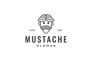 Old Man Mustache Smile Line Logo