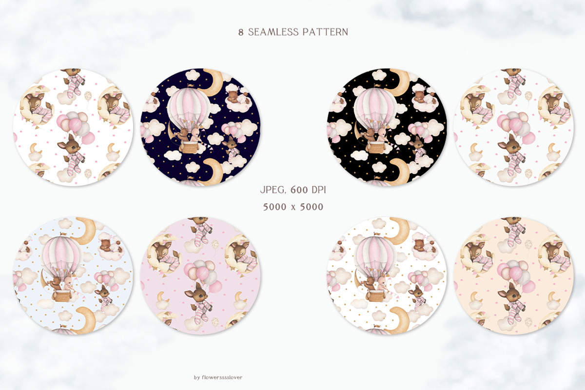 Watercolor Cute Set In The Sky, an Animal Illustration by ViktoriyaD (Photo 5 of 12)