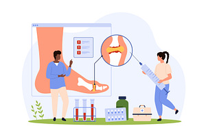 Gout diagnosis and treatment, tiny, a Person Illustration by Flashvector