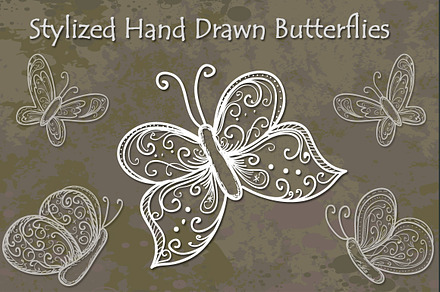 Stylized Hand Drawn Butterflies