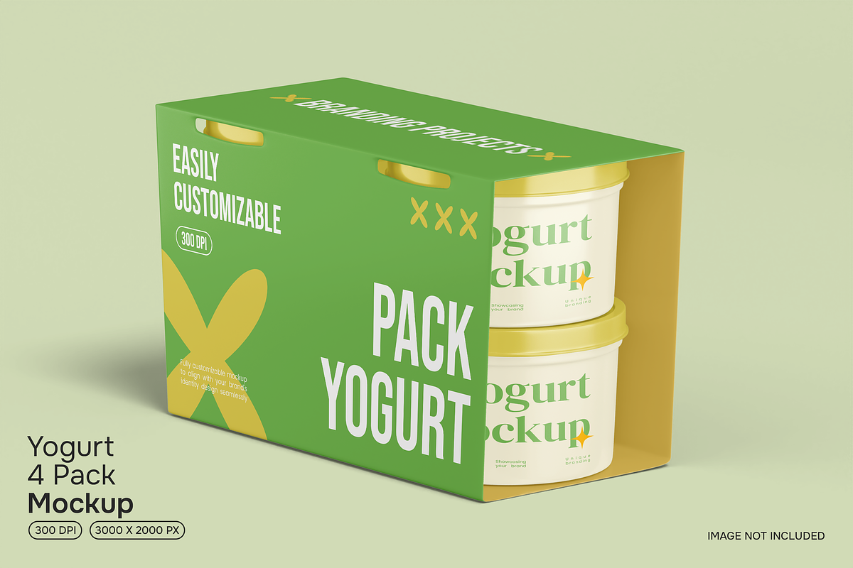 Yogurt 4 Pack Mockup, a Packaging Mockup by Permadi Creative