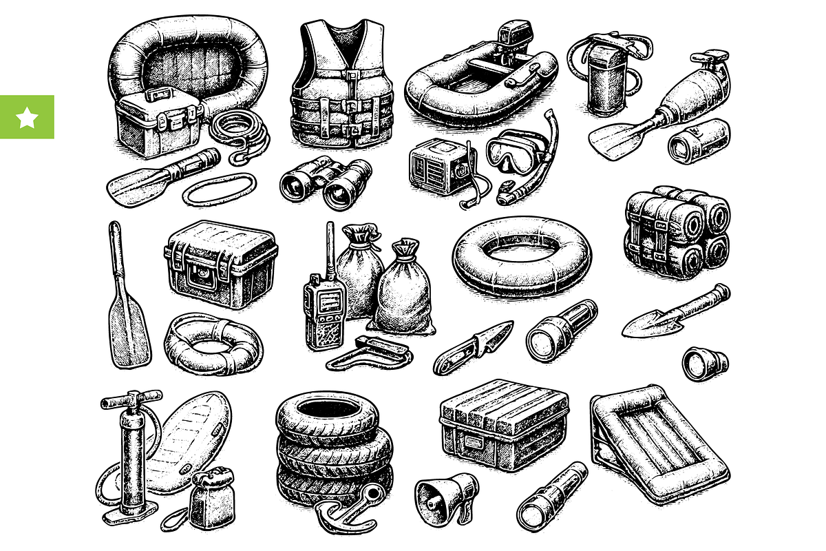 Vintage Rescue Gear Icons Set, an Object Graphic by RT Studio (Photo 1 of 4)