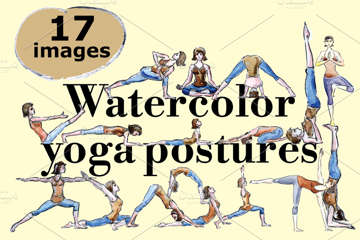 Watercolor yoga postures vector set, a Healthcare Illustration by miminoshka (Photo 1 of 7)