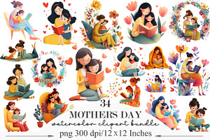 Reading with Mom Mothers Day Clipart, an Illustration by Designking