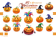 Halloween pumpkin set, backgrounds, an Object Graphic by GraphicRedStudio (Thumbnail 1 of 7)