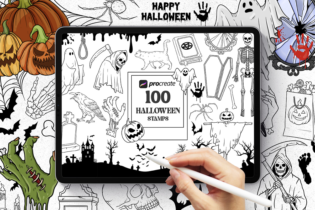 Halloween Procreate stamps, a Brush Add-On by SecondOfJuly (Photo 1 of 6)