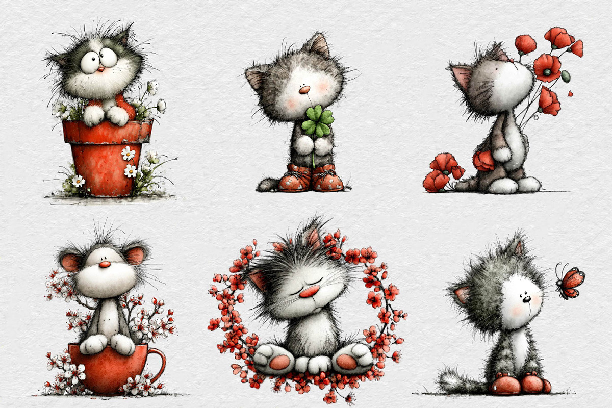 Watercolor Spring Cat Clipart, an Illustration by DreamCafeArt (Photo 3 of 6)