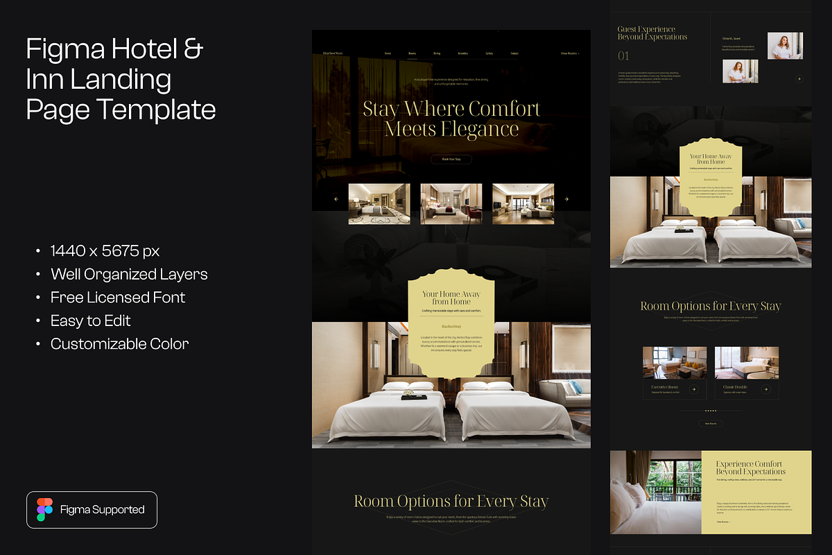 Figma Hotel & Inn Landing Page, a Landing Page Template by Musara (Photo 1 of 5)