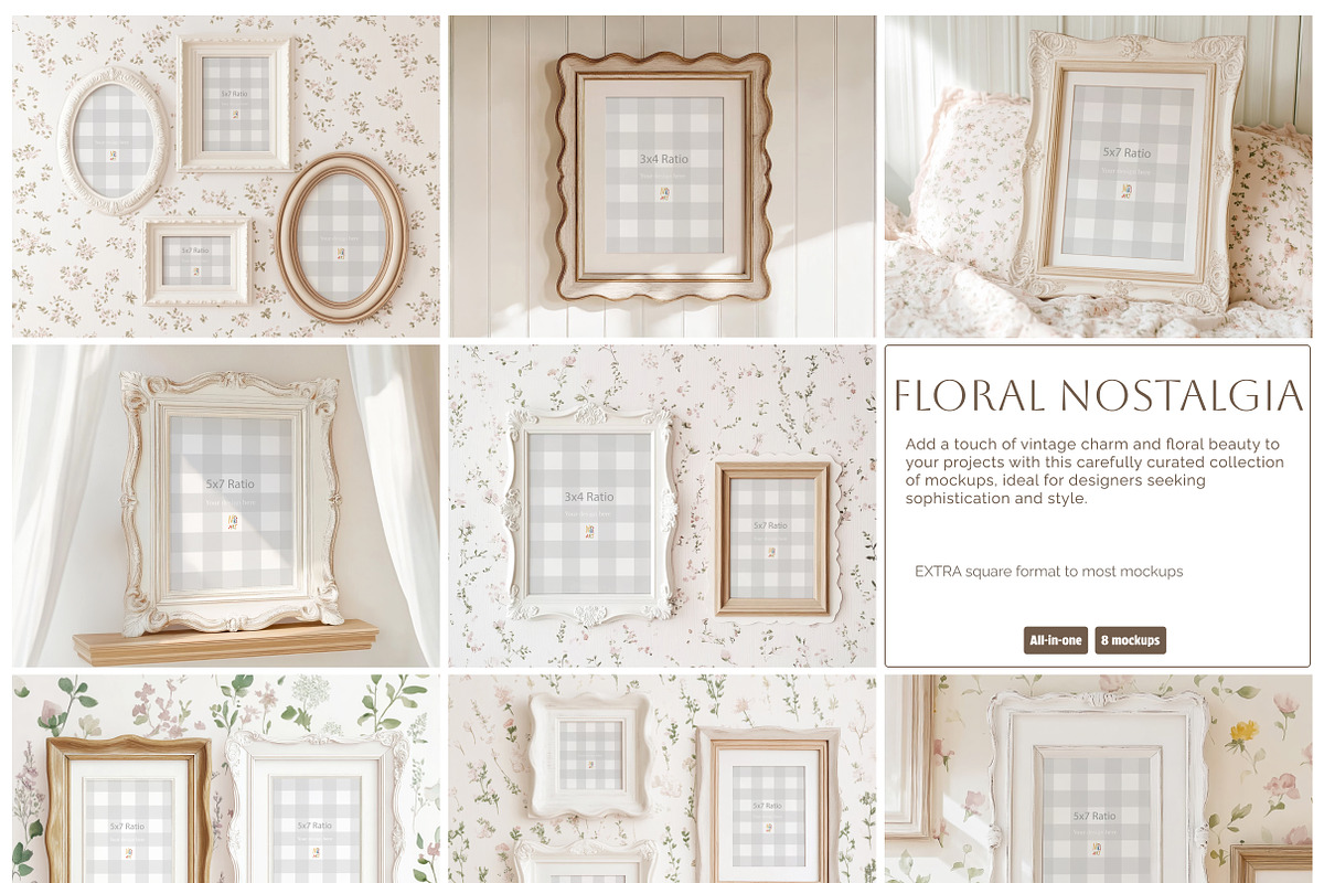 Floral Nostalgia Mockup Frames, a Product Mockup by NikiArts (Photo 5 of 10)