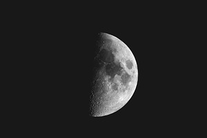 Waxing crescent moon seen with a telescope