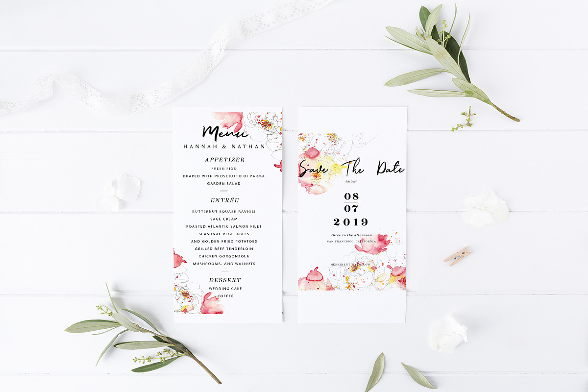 watercolor 8 peonies wedding cards, an Invitation Template by TurquoiseDesign (Photo 3 of 7)