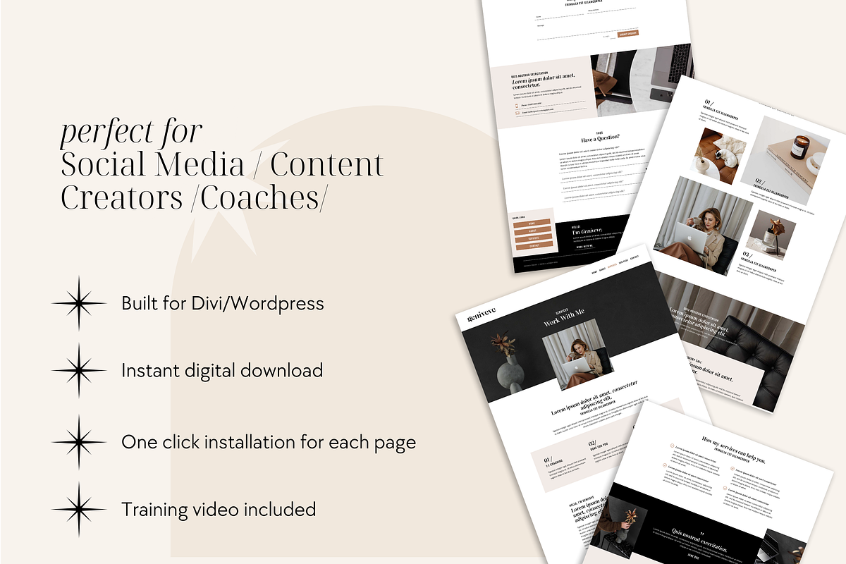 Geniveve Website Template for Divi, a WordPress Template by Studio La Luna (Photo 2 of 6)