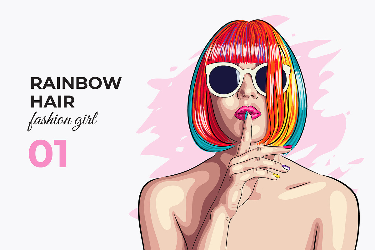 Vector Rainbow Hair Girl, a Person Illustration by Iryna Denysova (Photo 2 of 4)