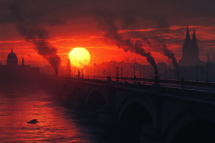 Stunning sunset view behind city bri, a Photo by Iftikhar Alam