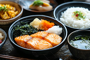Japanese salmon meal set, a Food & Drink Photo by Photostock