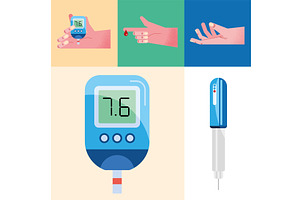 five glucose monitors icons, a Healthcare Illustration by studiogstock