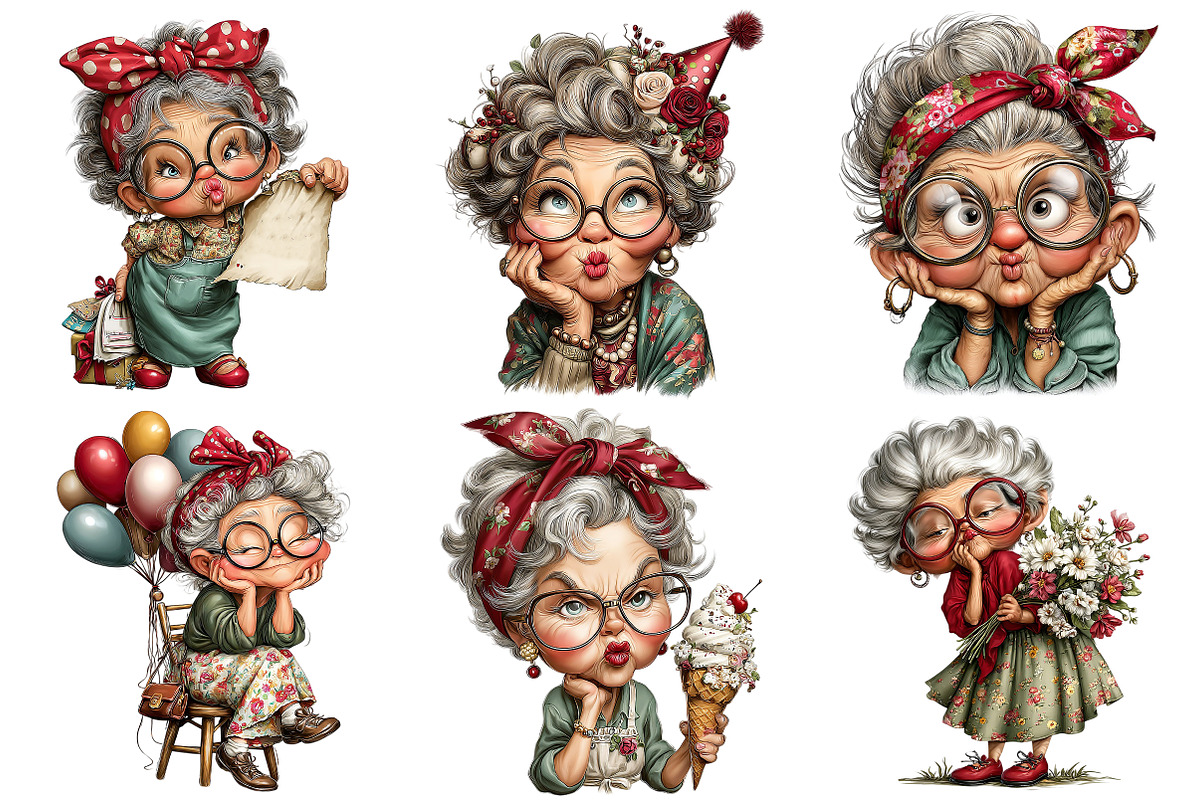 Whimsical Old Lady Birthday Clipart, an Illustration by Craft Nest (Photo 4 of 11)