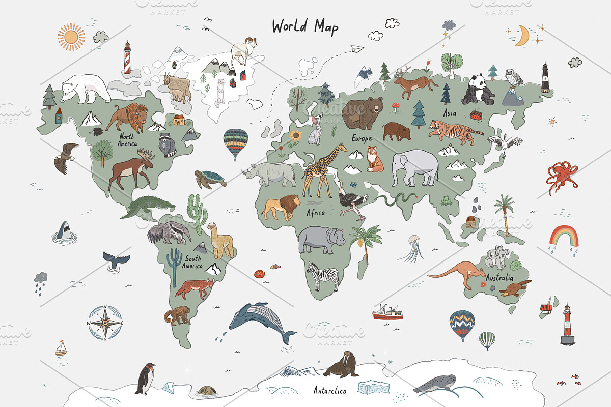 Animals World Map, an Animal Illustration by GooseFrol (Photo 2 of 28)
