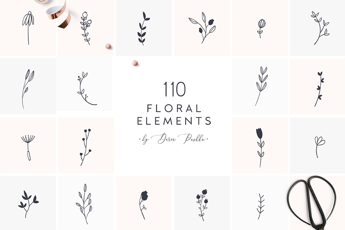 110 FLORAL ELEMENTS, an Illustration by Luna Dreams (Photo 1 of 7)