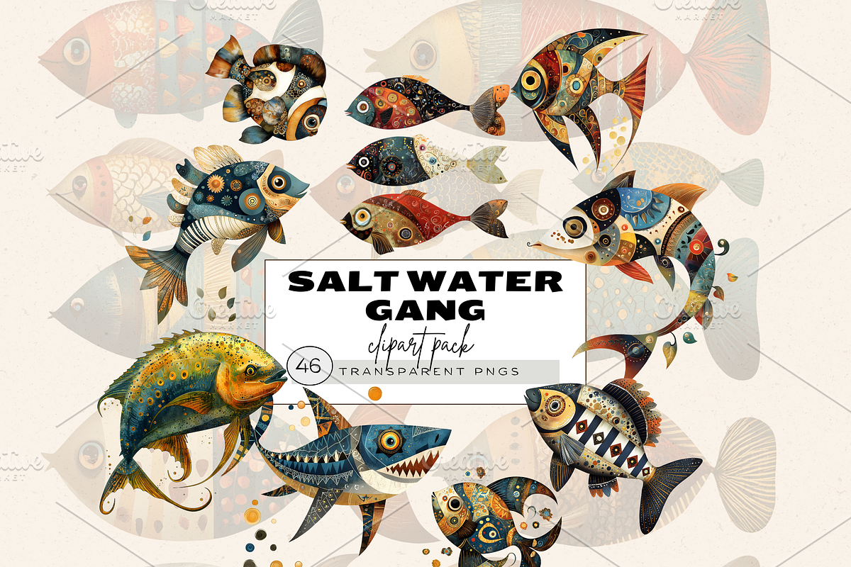 SALTWATER OCEAN FISH CLIPART PACK, an Animal Illustration by Daring Digies