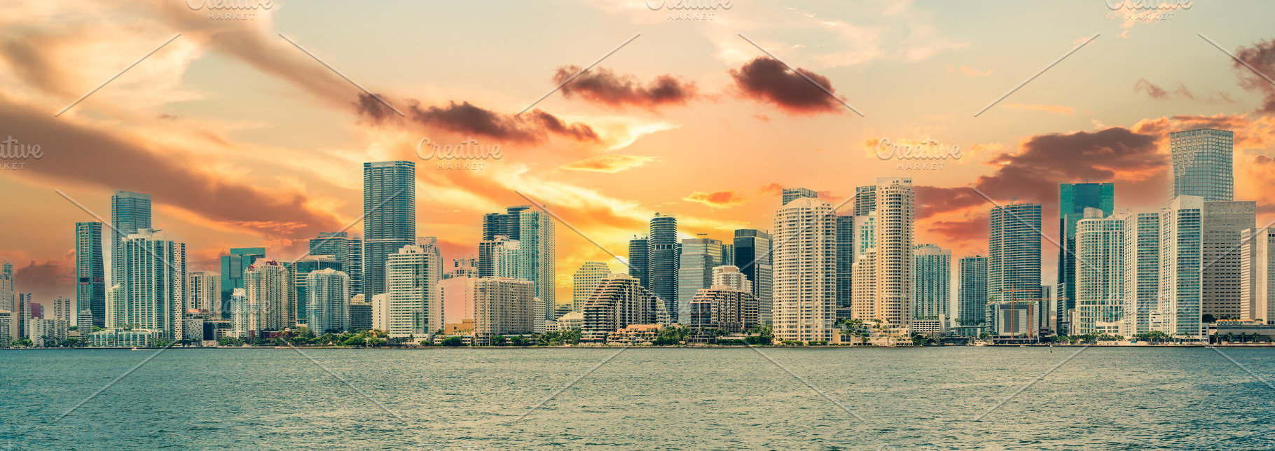 Miami Downtown skyline at sunset, an Architecture Photo by Maria Kray