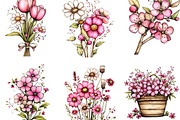 Pink Flowers Spring Clipart, an Illustration by Designking (Thumbnail 5 of 5)