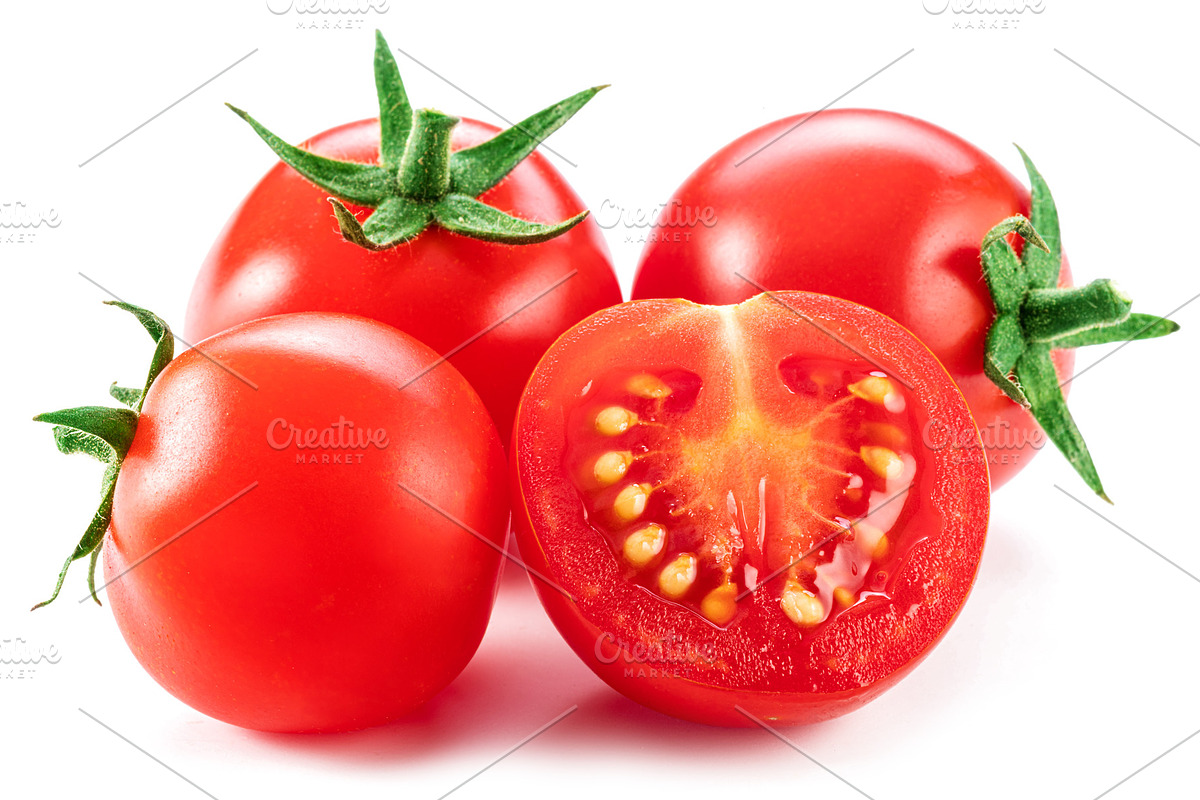 Ripe cherry tomatoes isolated, a Food & Drink Photo by Volff (Photo 1 of 2)