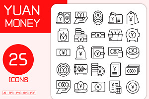 Yuan Saving Money Banknote Icons, a Finance Illustration by Designfour