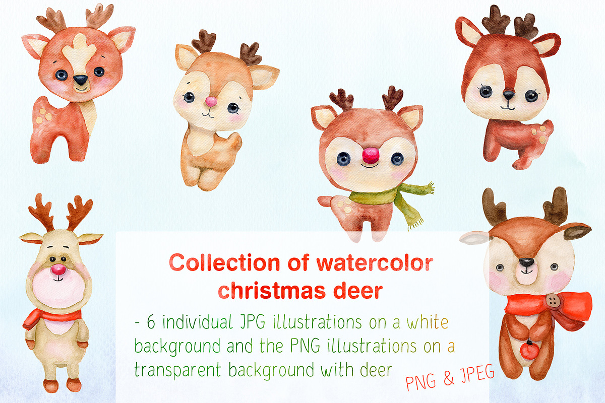 Watercolor Christmas deer and bears, an Animal Illustration by Olha's watercolor (Photo 2 of 8)