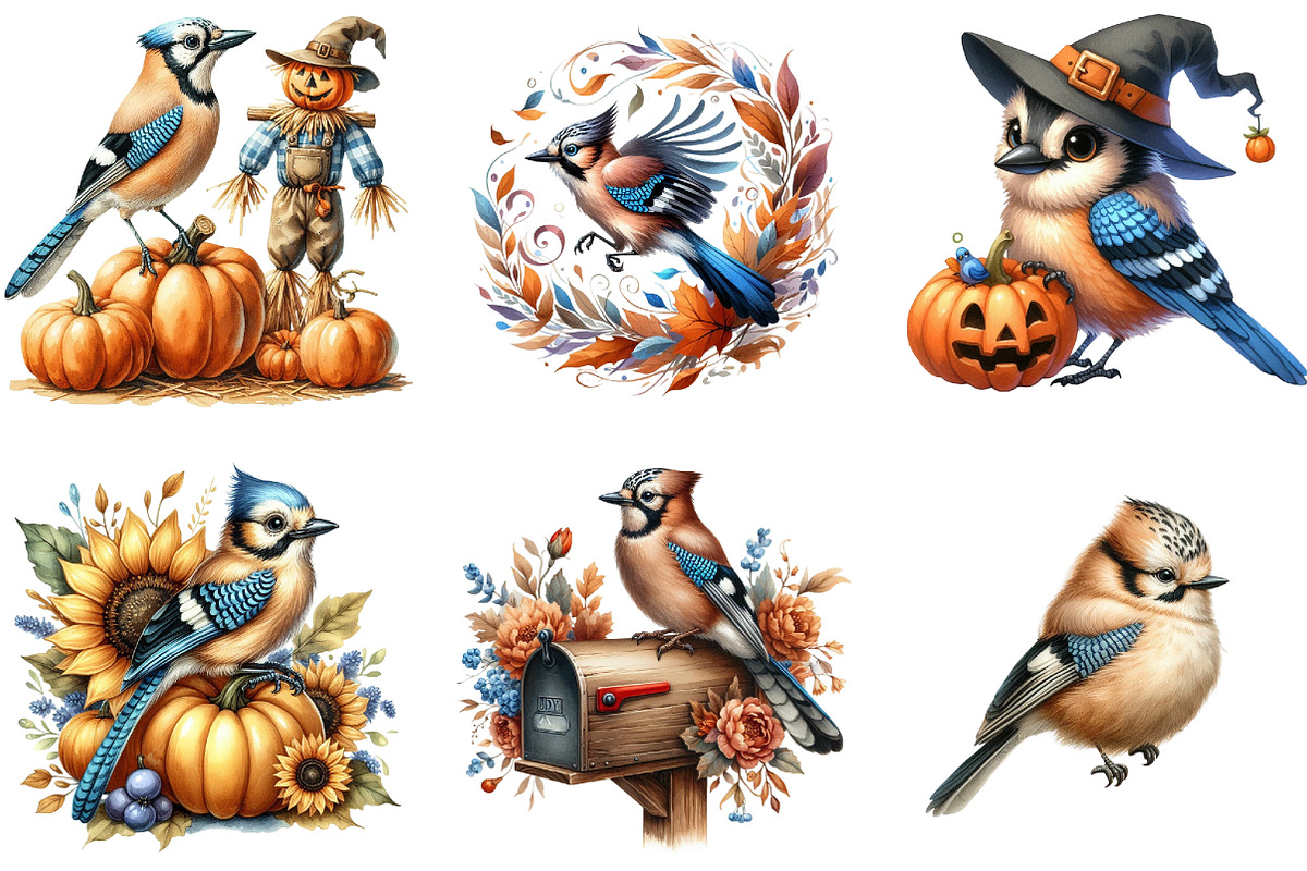 Cute Autumn Jay Birds Clipart, an Illustration by DreamArtGraphic (Photo 4 of 4)