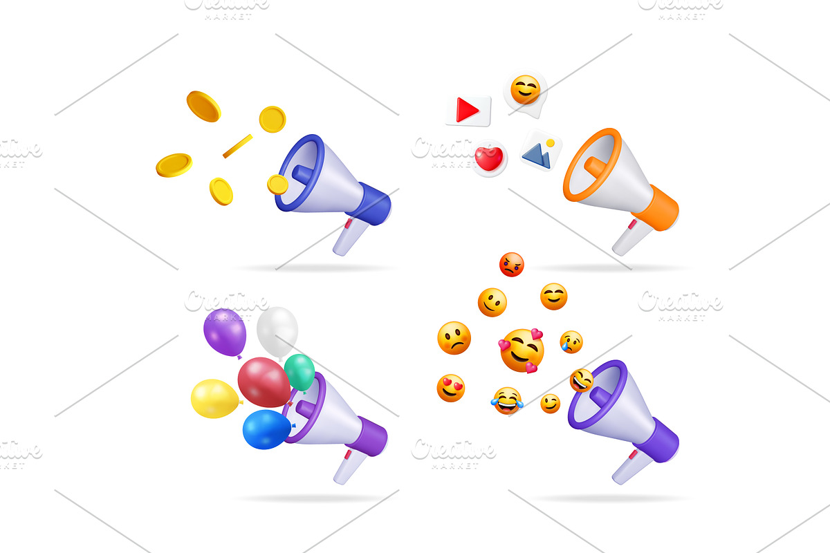 Megaphone set with promotion icons, a Finance Illustration by Abscent